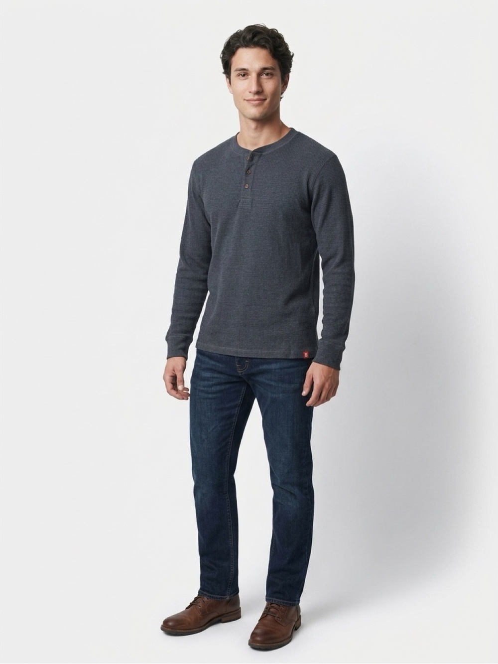 Men's Long-Sleeve Henley in Charcoal Gray